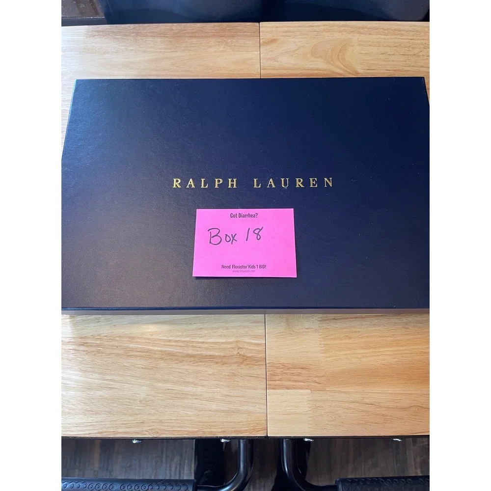 Ralph Lauren Navy Blue Gold Foil Logo Gift Box 17x12x2.5 Large‎ Storage Box